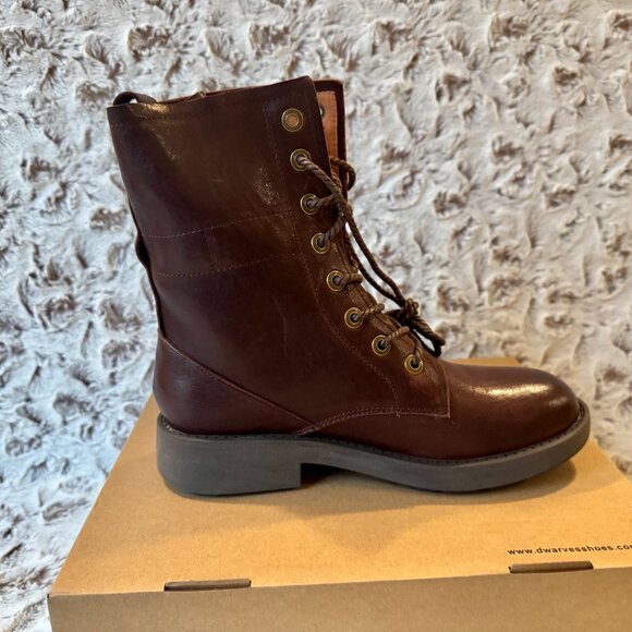 Handmade Genuine Sheepskin Combat Boots -Women's US 7.5 - Dark Coffee Brown - Picture 5 of 11